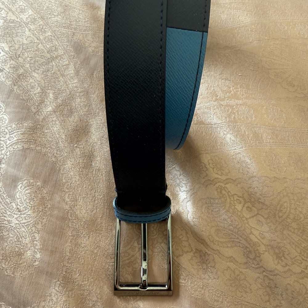 Burberry Black and Blue Leather Belt with Silver Buckle - Picture 8 of 11